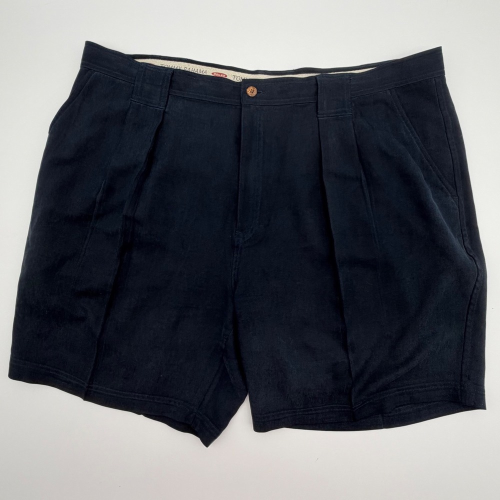 Tommy Bahama Relax Mens 42 Navy Blue 100% Silk Pleated Front Shorts Resortwear